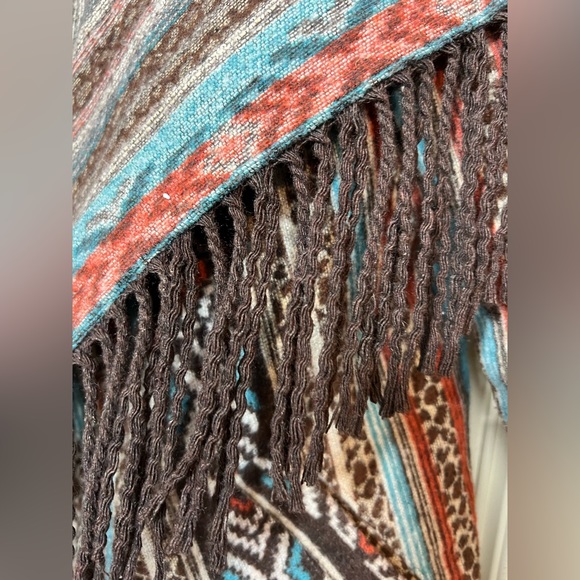 Powder River Ladies Brown Aztec Bohemian wool jacket with fringe, Size Med - Picture 9 of 10